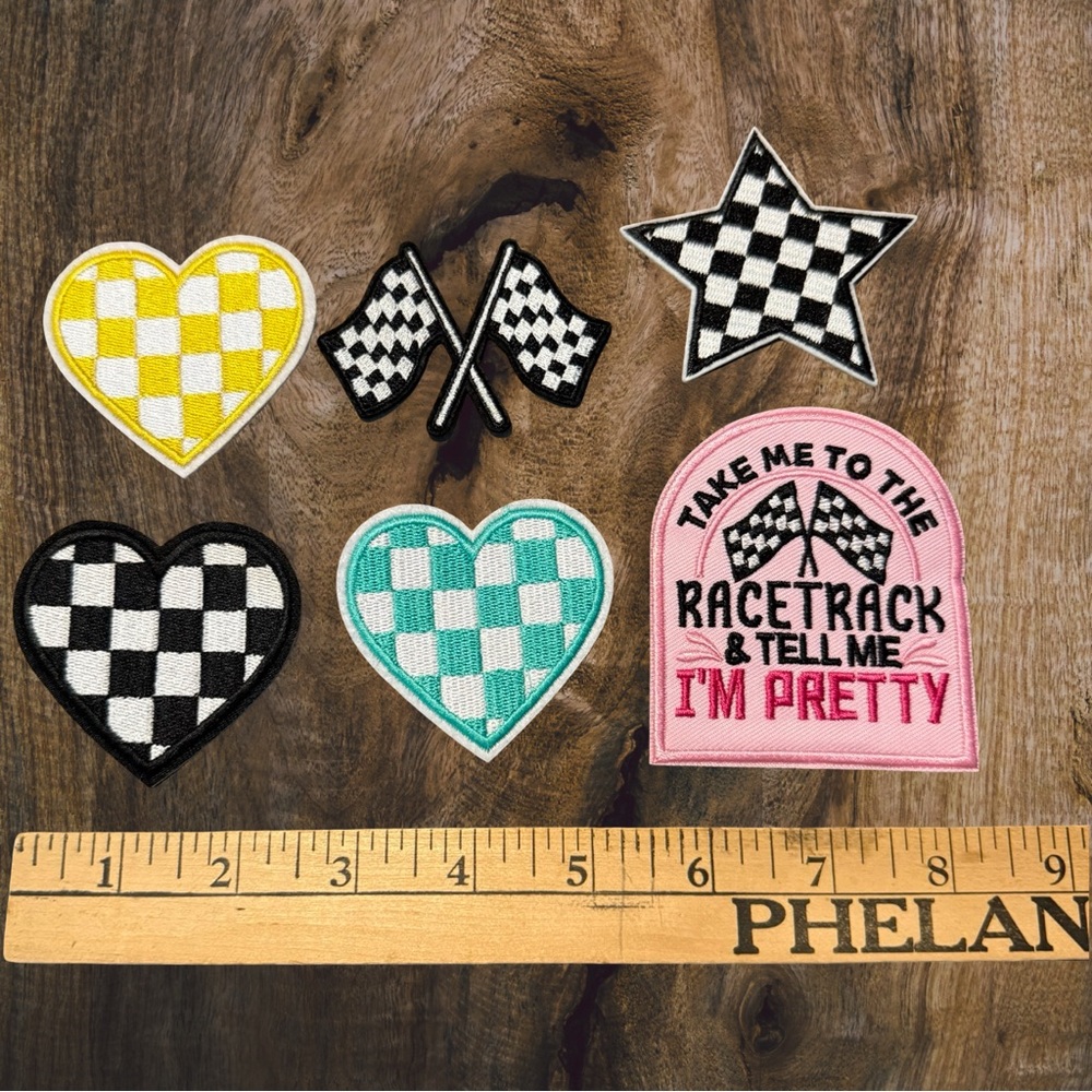 Iron On Patch‎ Lot Racing Checker Hearts Star Coquette Y2K Crafts